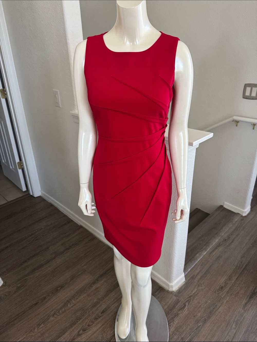Calvin Klein Red Sleeveless Sheath Midi Dress